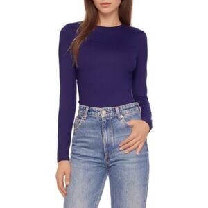 Susana Monaco Long Sleeve Crewneck Top in Thunder Blue NWT Size XS